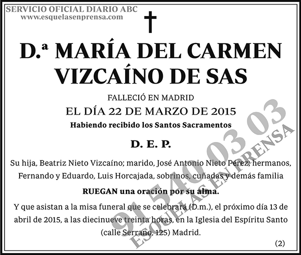 María del Carmen Vizcaíno de Sas